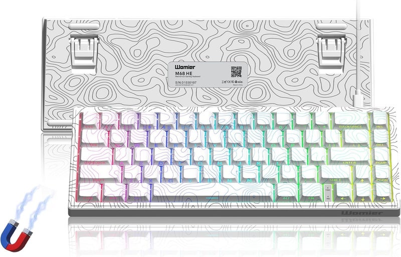 Womier M68 HE V2 Rapid Trigger Keyboard 60% Percent, Hall Effect Topographic Gaming Keyboard, Wired RGB Custom Mechanical Key Board with Magnetic Switch, PBT Keycaps for Mac/Win (White) - Image 1